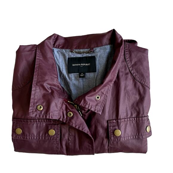 BANANA REPUBLIC Womens Utility Jacket Size M Waxed Coated Canvas Burgundy VTG - Picture 13 of 16